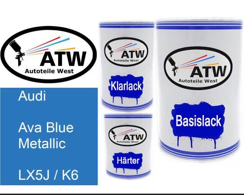 Audi, Ava Blue Metallic, LX5J / K6: 500ml Lackdose + 500ml Klarlack + 250ml Härter - Set, von ATW Autoteile West.